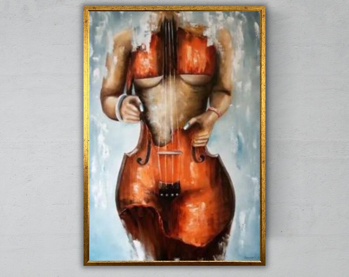 Woman Torso Violin Surreal Music Art Orange Body Instrument Painting Art Print