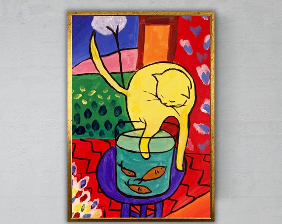 Henri Matisse Cat With Red Fish Wall Art Ready To Hang Animal Lover Gift Kitty Decor Fish Lover Art