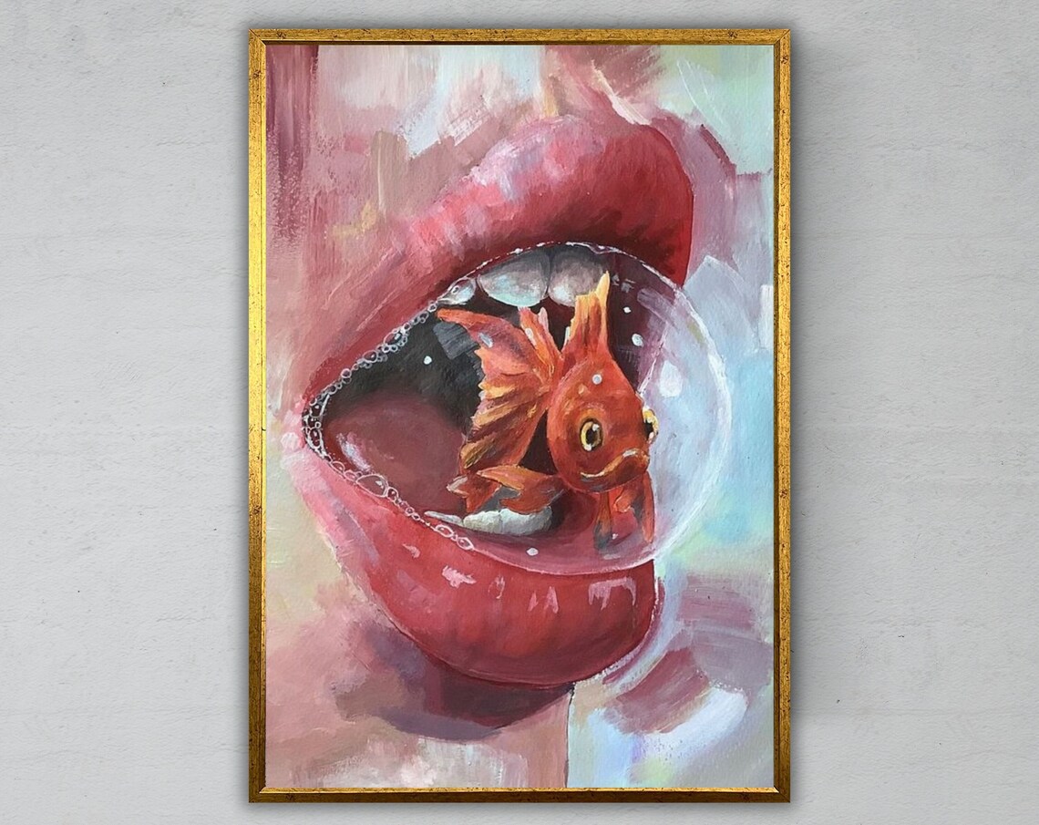 Lip And Fish Wall Art Ready To Hang Fish Art Nautical Home Decor Gift For Ocean Lover