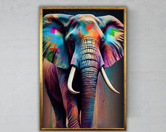 Colorful Rainbow Elephant Front Portrait Vibrant Wildlife Animal Art Print