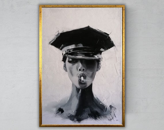 Erotic Police Woman Wall Art Ready To Hang Abstract Nude Art Sensual Artwork Erotic Decor Bedroom Decor