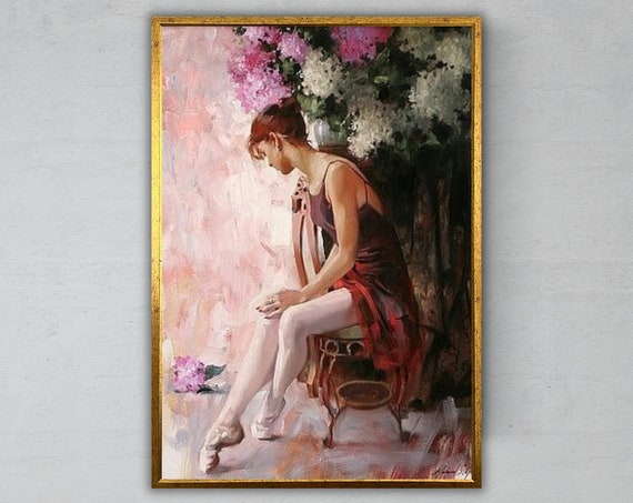 Sitting Ballerina Wall Art Ready To Hang Female Dancer Artwork Ballet Dancer Decor Dance Lover Gift