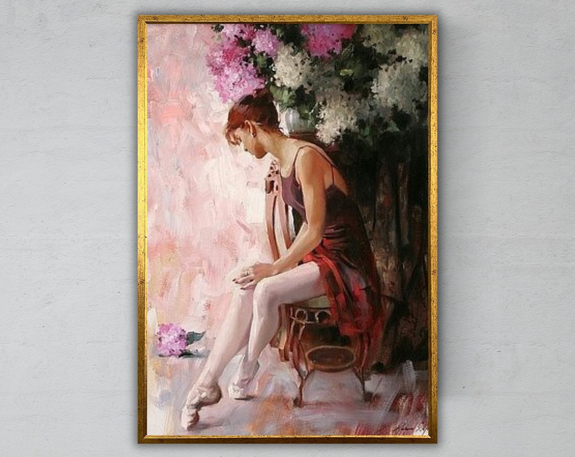 Sitting Ballerina Wall Art Ready To Hang Female Dancer Artwork Ballet Dancer Decor Dance Lover Gift