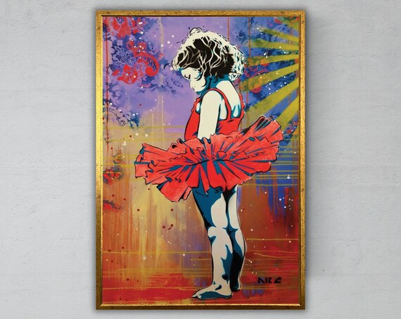 Street Art Girl Ballerina Red Tutu Colorful Graffiti Style Modern Art Print