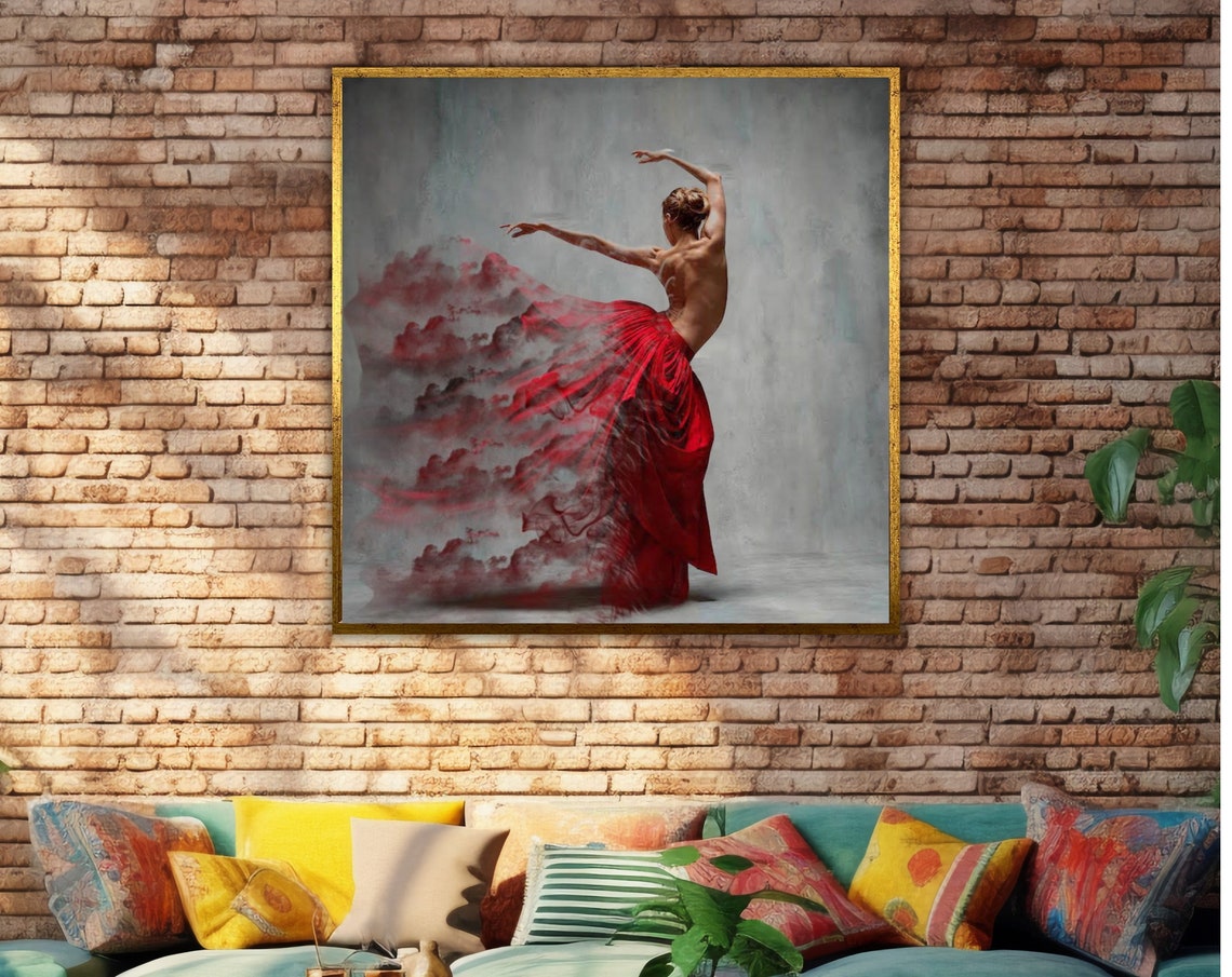 Elegant Red Dress Dance Ready To Hang Wall Art Ballet Studio Decor Ballerina Theme Dancer Gift