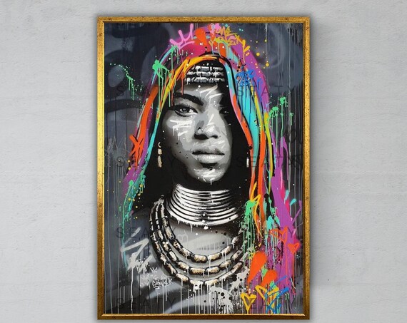 Graffiti Tribal Woman Portrait With Neck Rings Colorful Street Art Poster