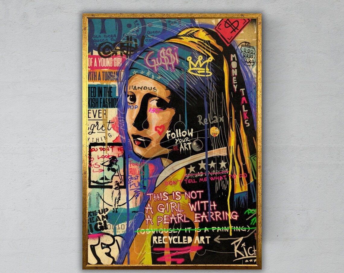 Graffiti Girl With A Pearl Earring Street Art Pop Remix Wall Art Print