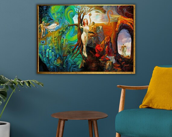Surreal Garden Of Eden Dreamscape With Naked Woman And Serpent Wall Art