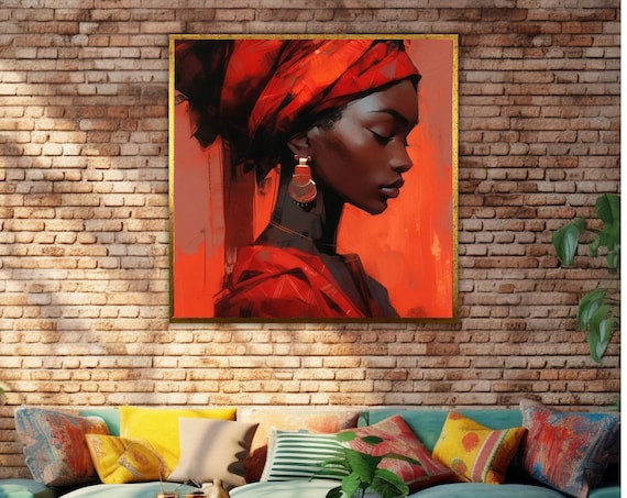 African Woman Red Headwrap Profile Portrait Ethnic Beauty Poster