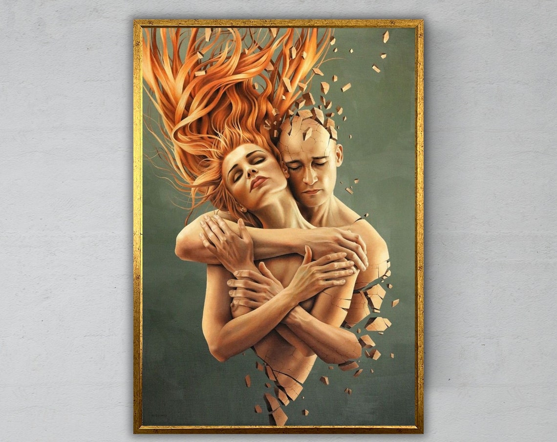 Surreal Hugging Couple Wall Art Print