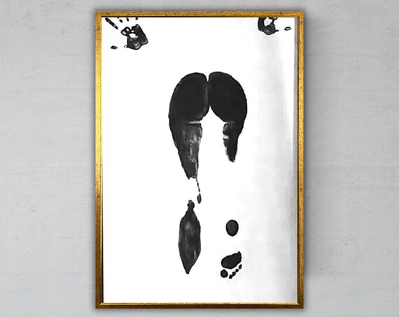 Minimalist Black Footprint Handprint White Background Abstract Modern Art Print