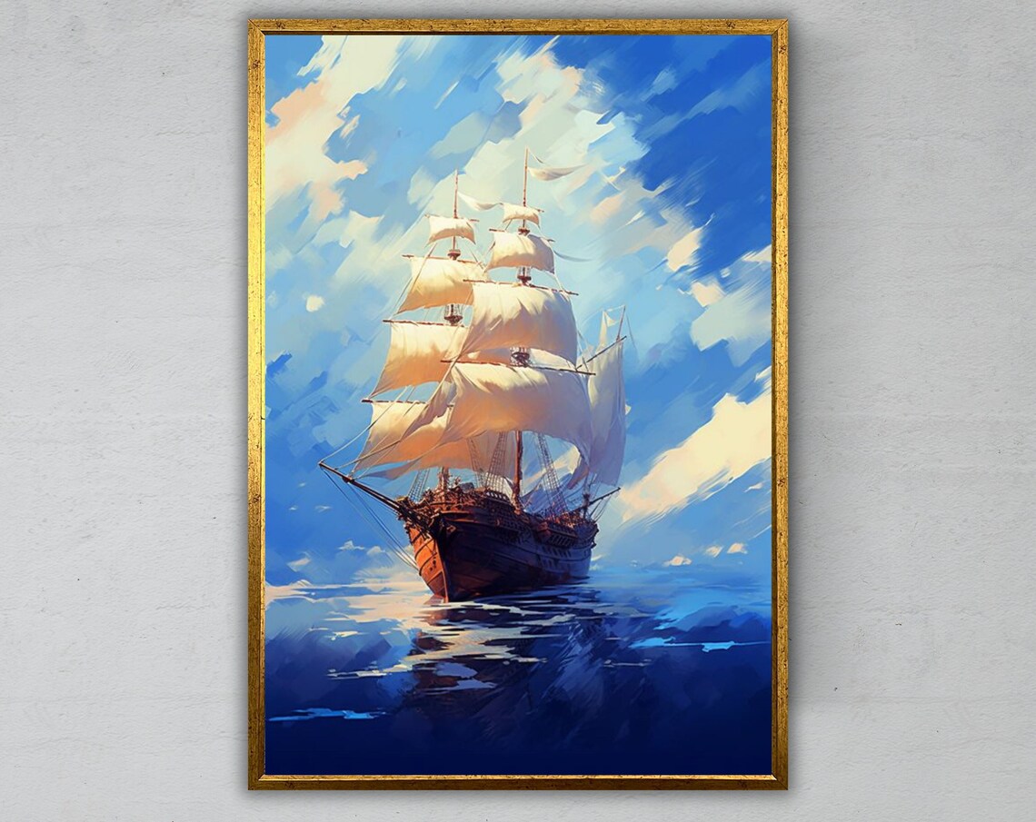 Sailboat Ship Nautical Decor, Ocean Painting