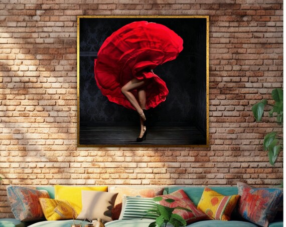 Flamenco Dancer Dramatic Red Skirt Twirl Motion Dance Photography Art Print