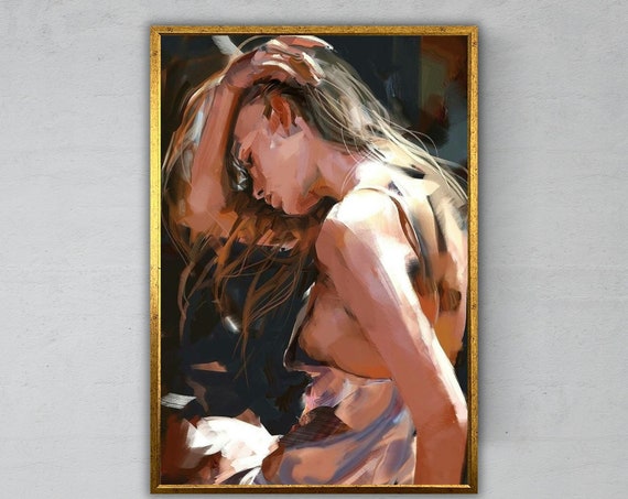 Erotic Woman Wall Art Ready To Hang Sensual Nude Print Bedroom Decor