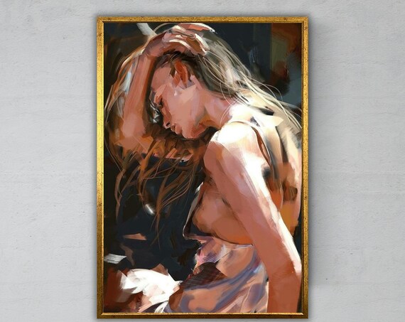 Sensual Woman Portrait Hand In Hair Soft Brushwork Romantic Painting Art Print