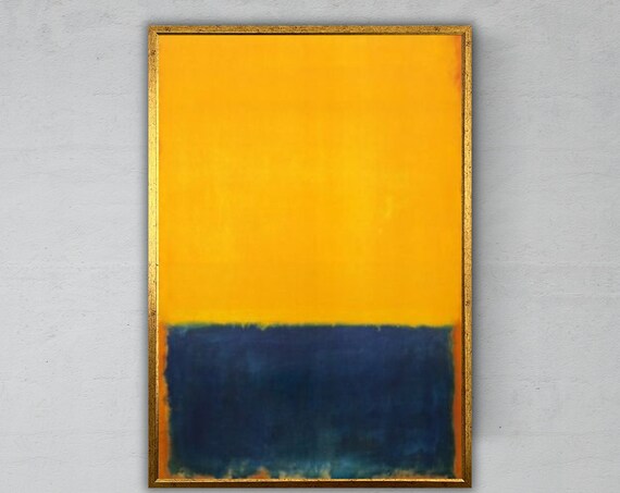 Abstract Gold Orange And Deep Blue Color Field Minimalist Wall Art Poster