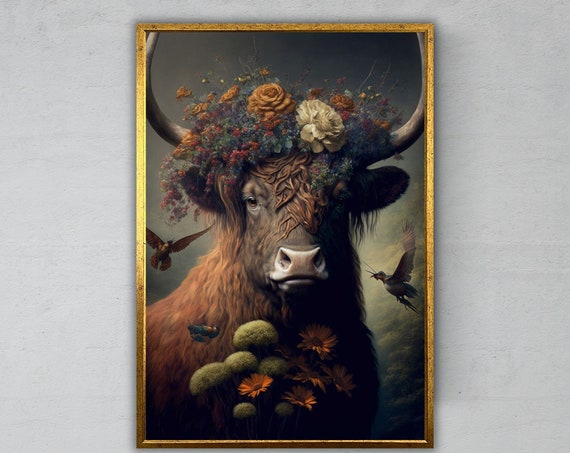 Bull Art Ready To Hang Wall Decor Animal Art Farmhouse Decor