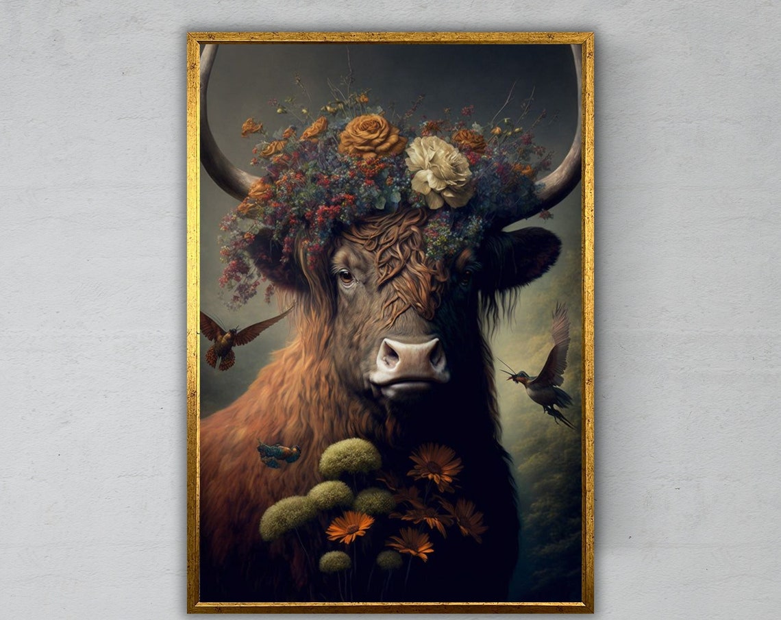 Bull Art Ready To Hang Wall Decor Animal Art Farmhouse Decor