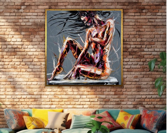 Nude Woman Abstract Art Ready To Hang Wall Decor Female Body Artwork Contemporary Design