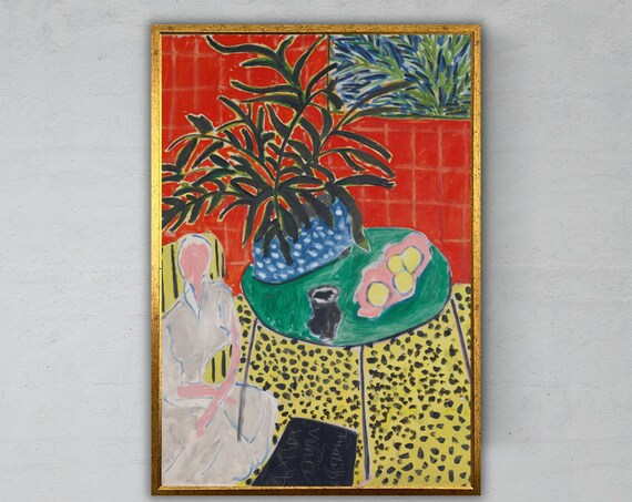 Fauvist Red Interior Plant Still Life Table Bold Colorful Modern Art Print