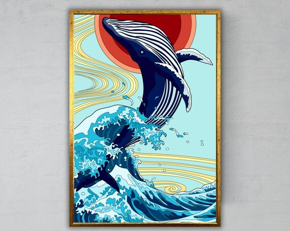 Japanese Wall Decor The Great Wave Off Kanagawa With Whale Kanagawa Oki Nami Ura Wall Art Ready To Hang