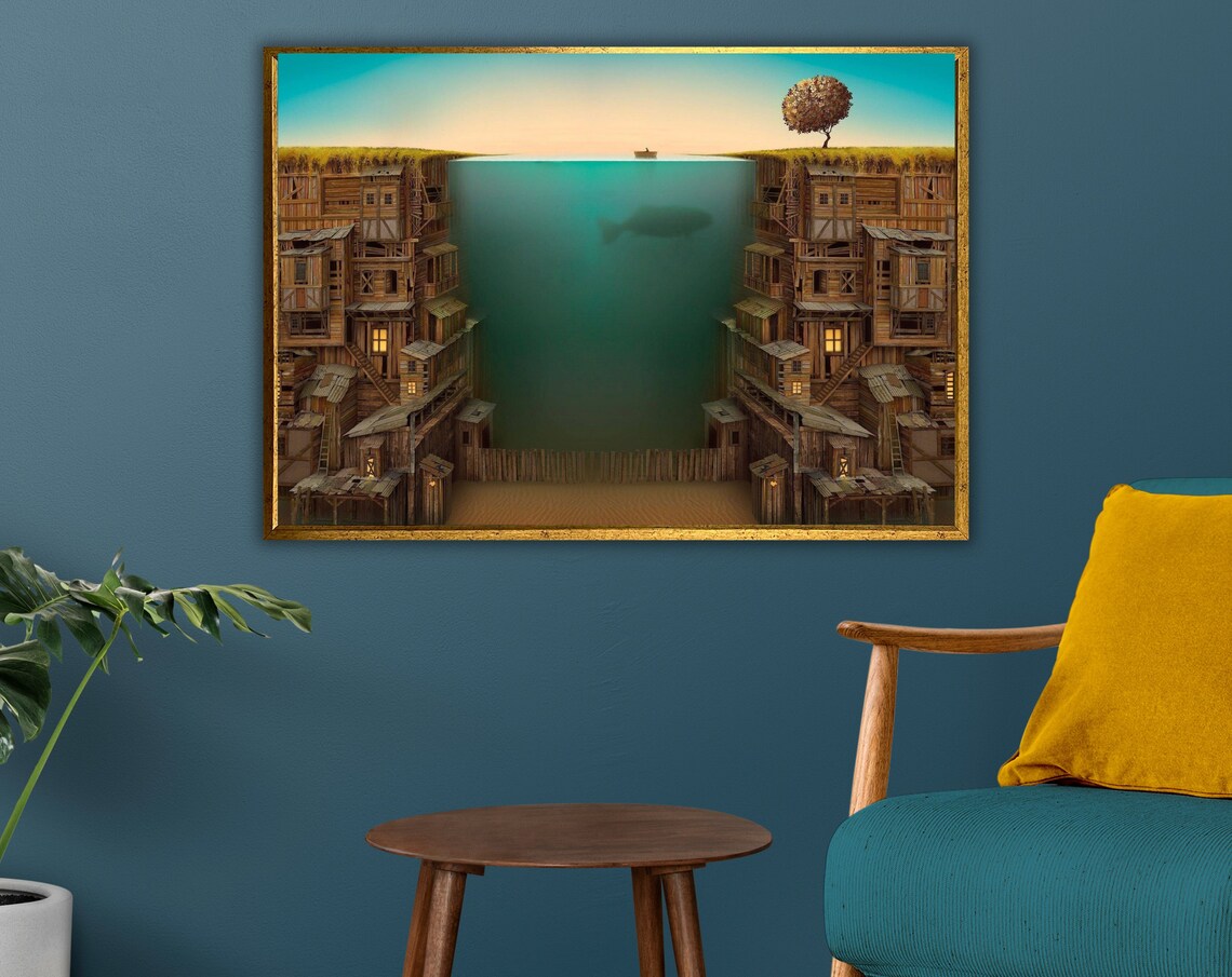 Surreal Library Wall Art, Reading Room Decor