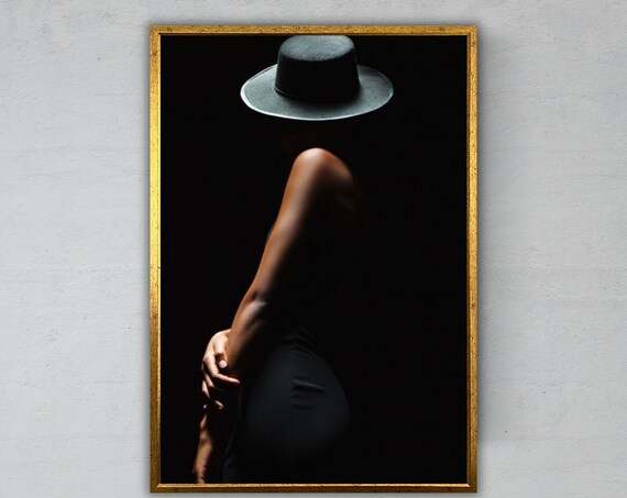 Mysterious Woman In Hat And Black Dress Dark Silhouette Fine Art Print