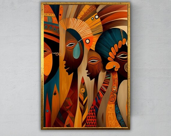 Ethnic African Women Tribal Painting Wall Art Ready To Hang Bohemian Artwork Tribal Home Decor Cultural Wall Hanging
