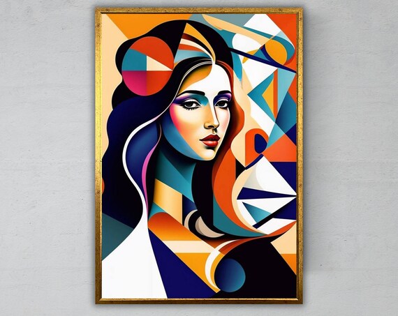 Colorful Cubist Woman Face Geometric Portrait Modern Art Poster