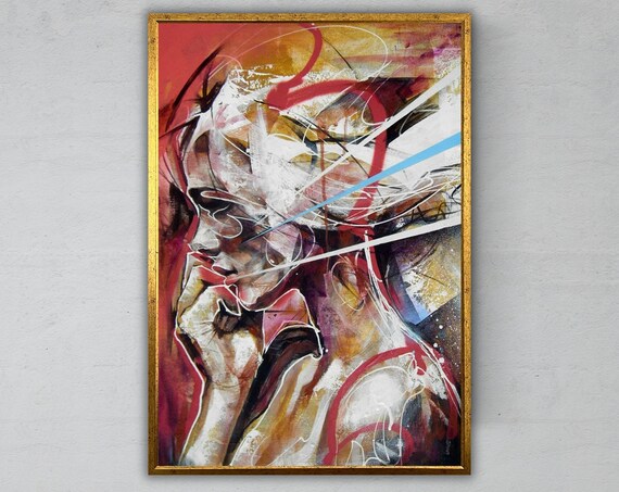 Abstract Woman Profile Bold Red White Dynamic Expressive Portrait Art Print