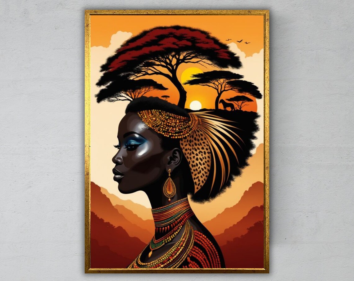 African Woman Portrait Painting Wall Art Wall Painting For Gift Bedroom Office Living Room Cafe Bar Wall Decoration