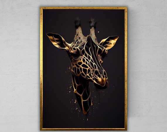 Golden Giraffe Head On Dark Background Elegant Modern Wildlife Poster