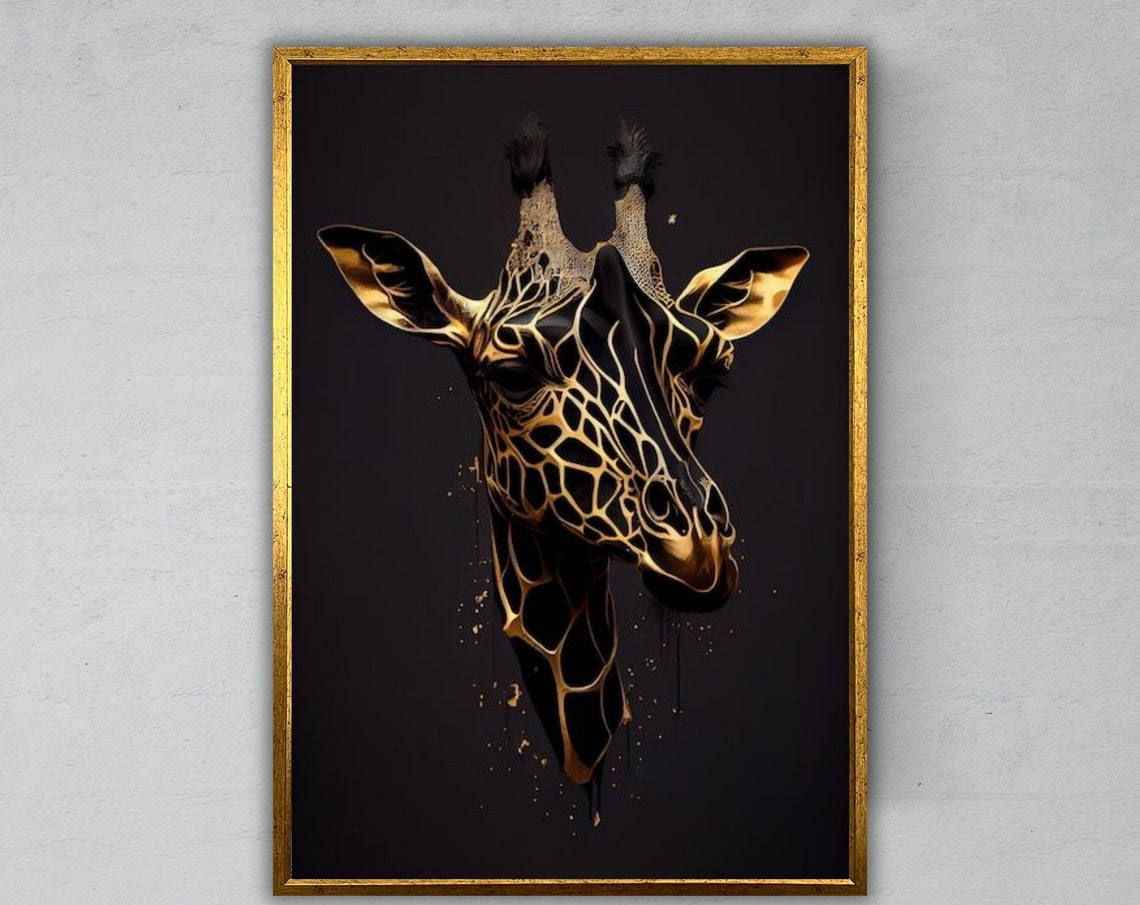 Golden Giraffe Head On Dark Background Elegant Modern Wildlife Poster