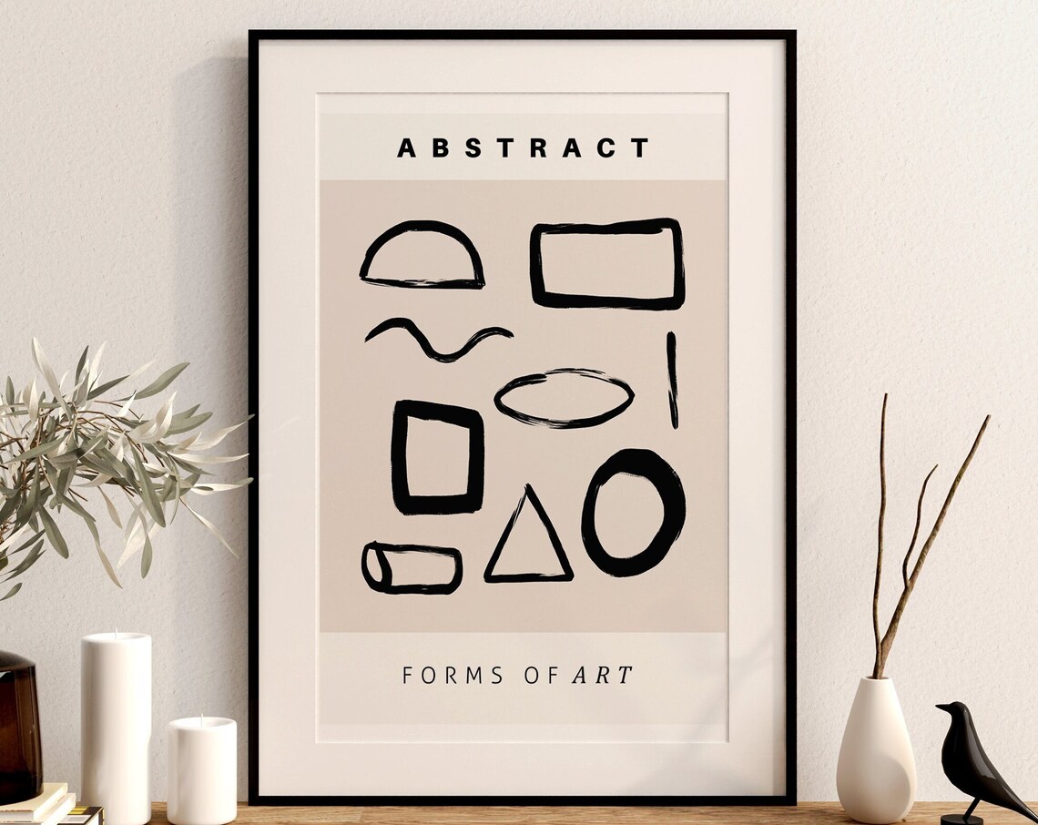 Abstract Forms Of Art Black Geometric Shapes Beige Gallery Wall Poster