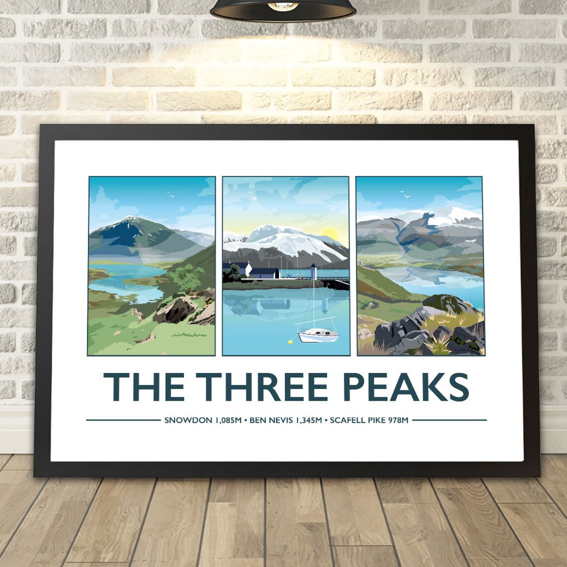 Three Peaks Travel Poster, Mountain Memory Print
