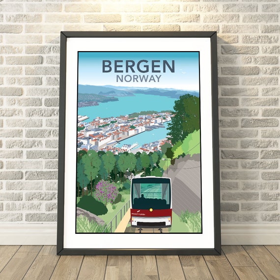 Mount Flyen Bergen Norway Travel Poster