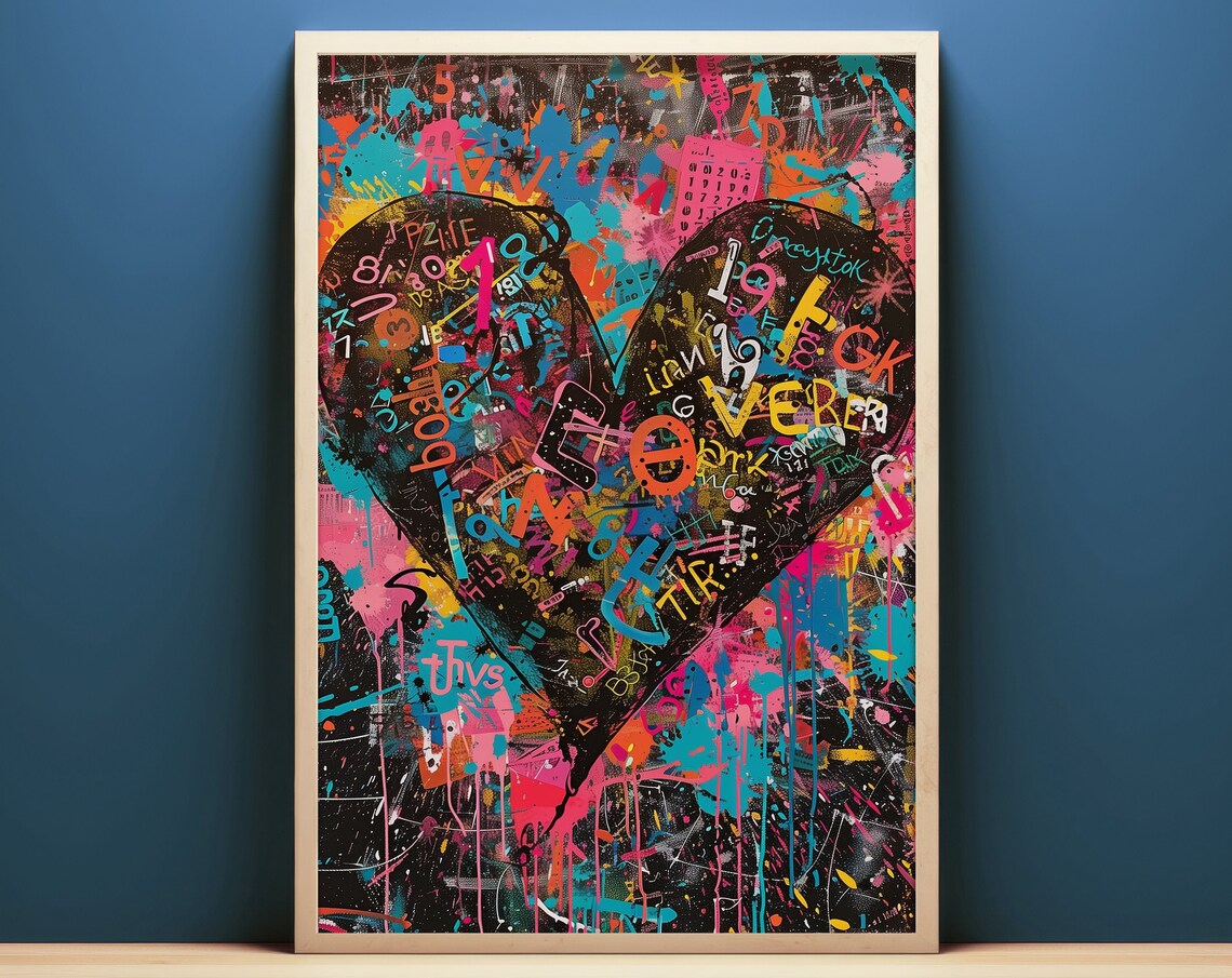 Graffiti Heart Pop Art Print Vibrant Neon Street Art Wall Decor