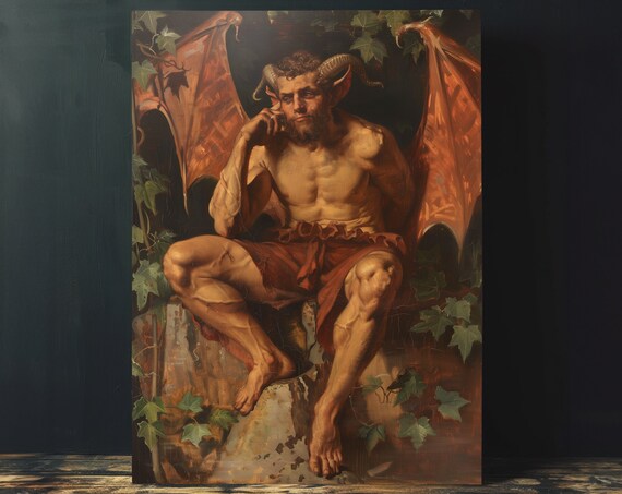 Lucifer Horned Devil Victorian Oil Painting Moody Dark Fantasy Portrait Poster
