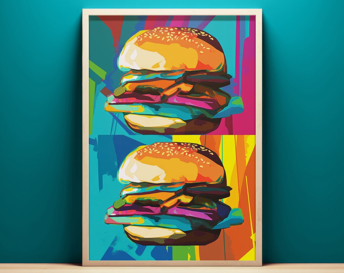 Two Cheeseburgers Color Block Retro Pop Art Fun Kitchen Poster