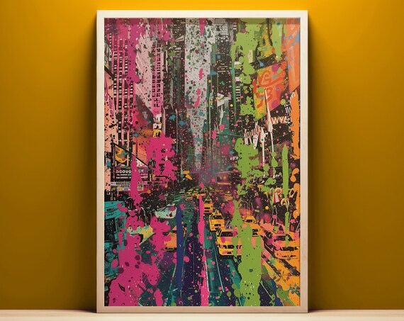 Abstract Pop Art New York City Yellow Taxi Neon Street Scene Poster