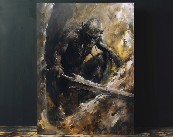 Dark Orc Poster Wall Art Dark Cottagecore Wall Decor Moody Rpg Fan Art Fantasy Folklore Painting Instant