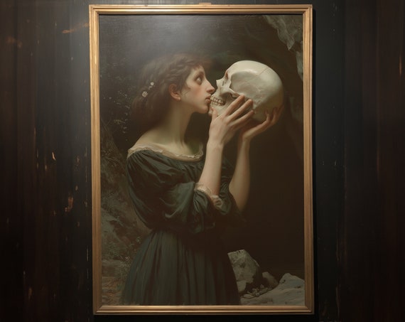 Love Death Vintage Style Victorian Oil Painting Wall Art Instant Dark Romanticism Wall Decor Dark Academia Wall Art