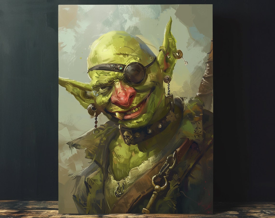 Bald Goblin Portrait Print Wall Art Mythical Fable Creature Artwork Moody Goblincore Home Decor Funny Gift