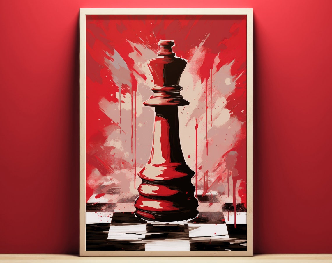 Chess Queen Piece Bold Red Pop Art Dramatic Strategy Game Poster