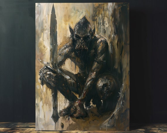 Moody Orc Painting Instant Wall Art Dark Goblincore Room Decor Eerie Gothic Style Fable Fantasy Wall Art Gift