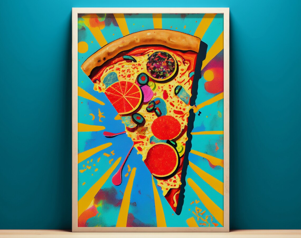 Abstract Pop Art Pizza Print, Bold Kitchen Wall Art