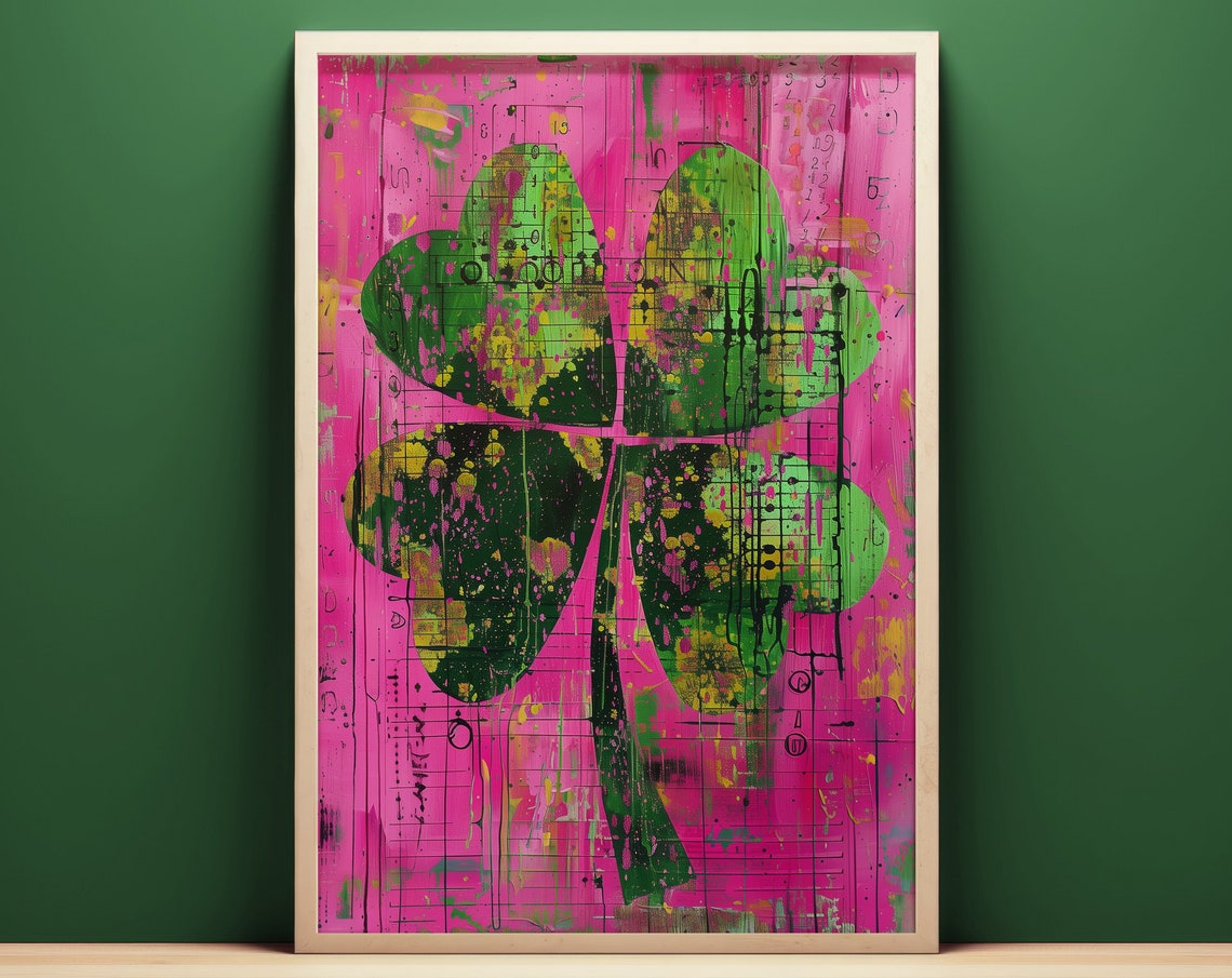 Four Leaf Clover Lucky Neon Pink Green Good Luck Pop Art Poster