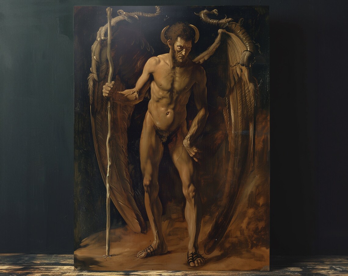 Lucifer Horned Winged Demon Vintage Baroque Style Art Poster