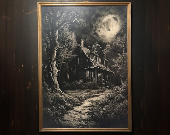 Horror Cabin Wall Art Dark Aesthetic Wall Decor Moody Dark Cottagecore Wall Art Horror Movie Fan Gift