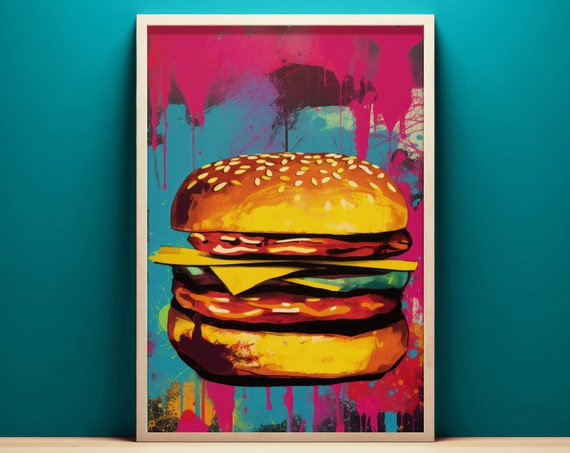 Fast Food Pop Art Wall Art Wall Art Instant Colorful Burger Poster Kitchen Wall Art Bold Restaurant Decor Bistro Art